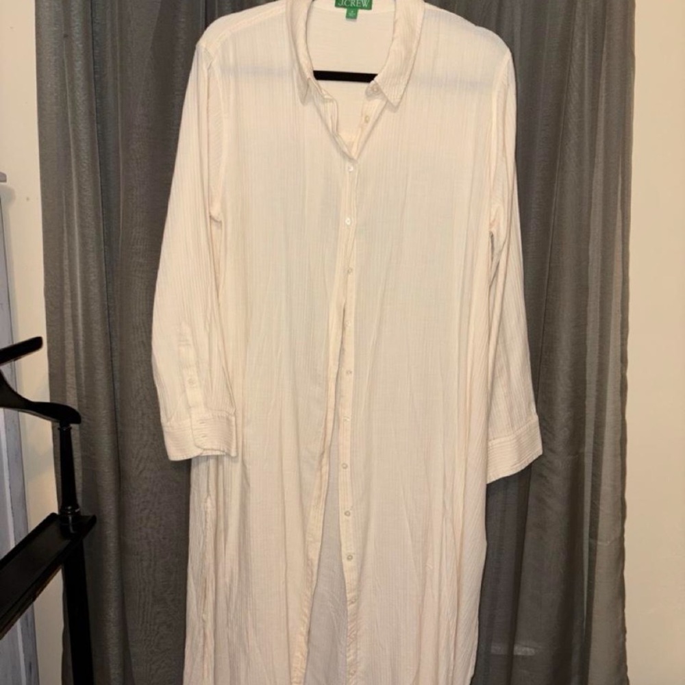 J. Crew Cream Long Button-Front Maxi Shirt Dress